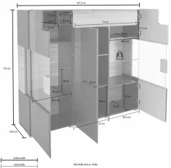 OTTO home Highboard »Toledo,Breite 147,5cm,trendige Hochkommode mit 3Türen und Schublade« Hochschrank mit Glas-Partien,stylische Hochglanzfronten
