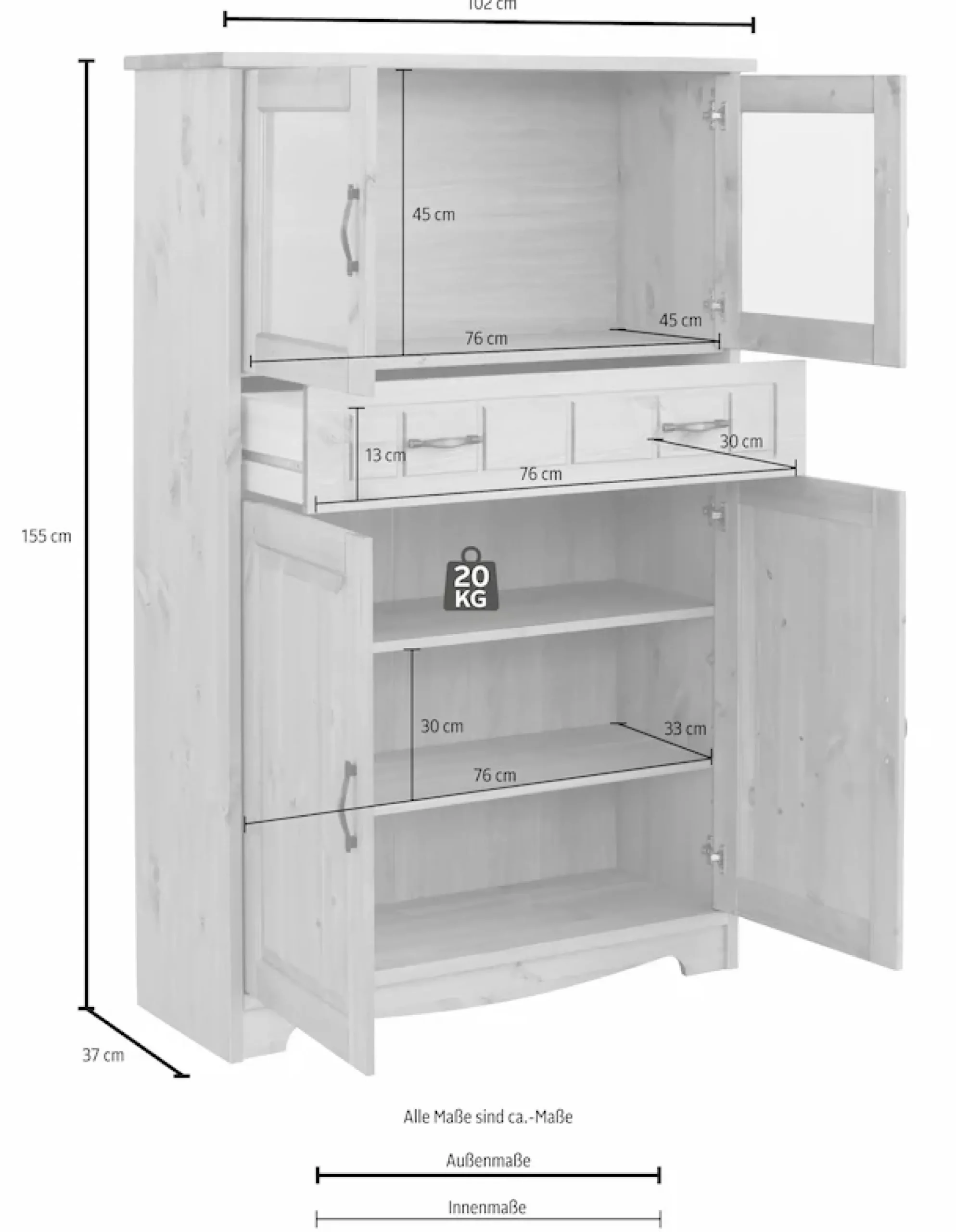 OTTO home Highboard »Trinidad« Vitrine, Breite 102 cm