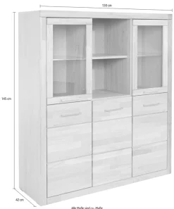 OTTO home Highboard »Trondheim,130cm breit,42 cm tief, Fronten Holzmassiv, Metallgriffe« Korpus aus Holzwerkstoff,4 Türen,12 Fächer, Böden teilweise versetzbar