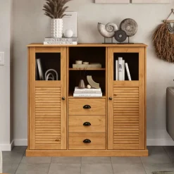 OTTO home Highboard »Turia, mit Glas- und Lamellentüren« Vitrine/Midischrank/Kommode, aus massivem Kiefernholz, FSC®, B: 127 cm