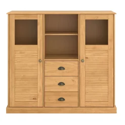 OTTO home Highboard »Turia, mit Glas- und Lamellentüren« Vitrine/Midischrank/Kommode, aus massivem Kiefernholz, FSC®, B: 127 cm