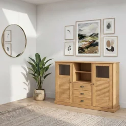 OTTO home Highboard »Turia, mit Glas- und Lamellentüren« Vitrine/Midischrank/Kommode, aus massivem Kiefernholz, FSC®, B: 127 cm