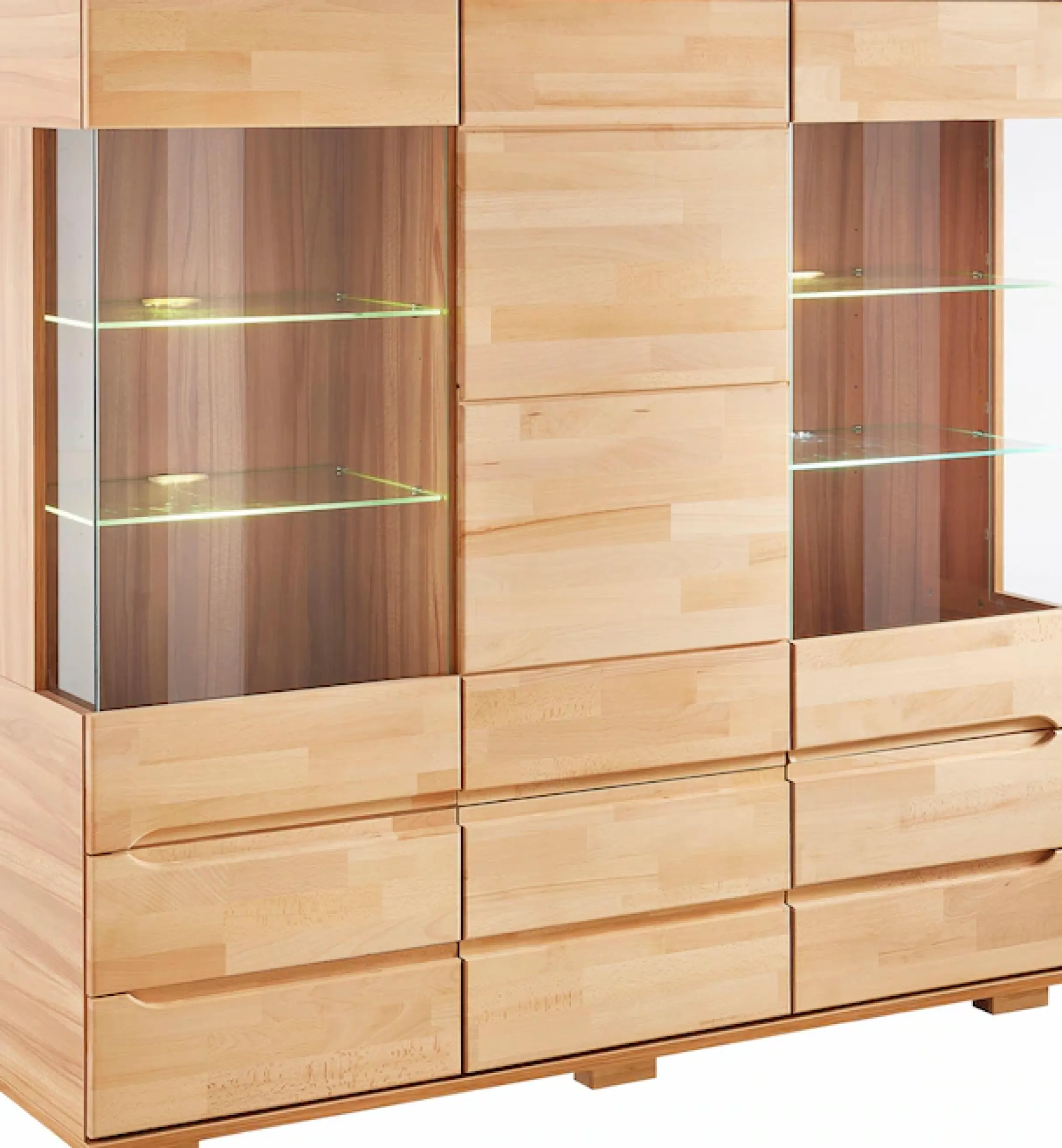 OTTO home Highboard »Vetro,150cm breit,40 cm tief,Fronten Massivholz,9 Fächer« Kernbuche massiv, Holzwerkstoff, 3Türen,6 Schubladen, Griffmulden