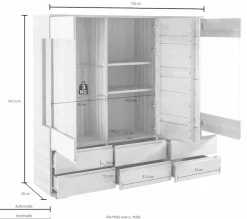 OTTO home Highboard »Vetro,150cm breit,40 cm tief,Fronten Massivholz,9 Fächer« Kernbuche massiv, Holzwerkstoff, 3Türen,6 Schubladen, Griffmulden