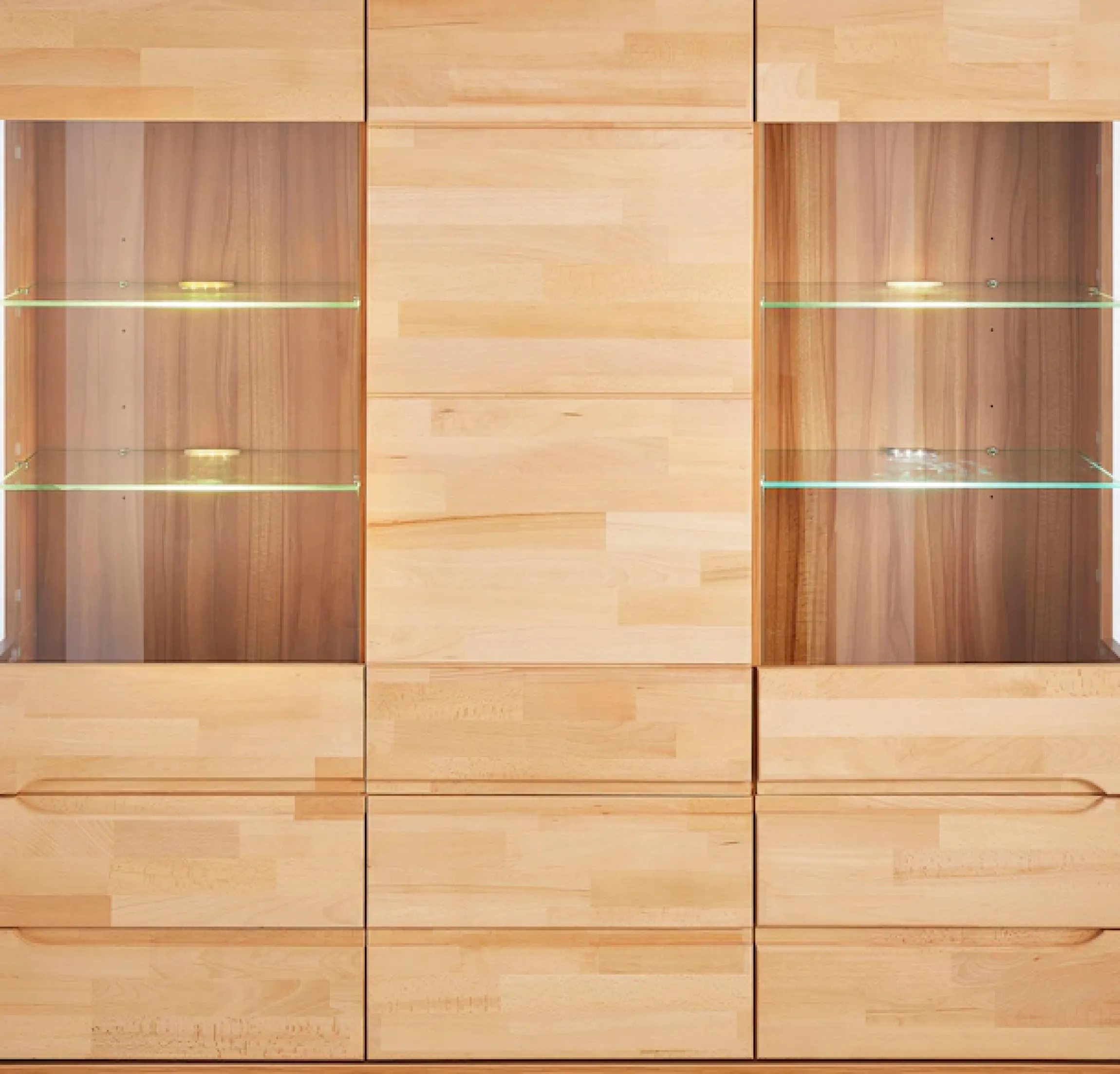 OTTO home Highboard »Vetro,150cm breit,40 cm tief,Fronten Massivholz,9 Fächer« Kernbuche massiv, Holzwerkstoff, 3Türen,6 Schubladen, Griffmulden