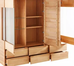 OTTO home Highboard »Vetro,150cm breit,40 cm tief,Fronten Massivholz,9 Fächer« Kernbuche massiv, Holzwerkstoff, 3Türen,6 Schubladen, Griffmulden