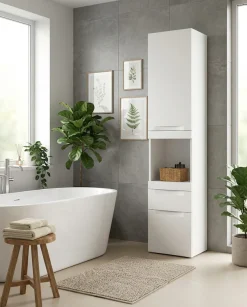 OTTO home Hängeschrank »MAOI, Höhe 166cm, 1 Tür, 2 Schubkästen, 1 offenes Fach« Badezimmerschrank, Schrank, Kommode, Midischrank, Bad, Badezimmer