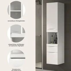 OTTO home Hängeschrank »MAOI, Höhe 166cm, 1 Tür, 2 Schubkästen, 1 offenes Fach« Badezimmerschrank, Schrank, Kommode, Midischrank, Bad, Badezimmer