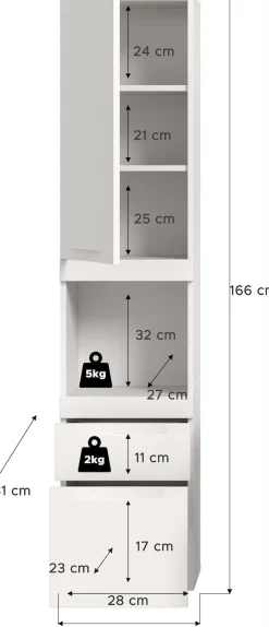 OTTO home Hängeschrank »MAOI, Höhe 166cm, 1 Tür, 2 Schubkästen, 1 offenes Fach« Badezimmerschrank, Schrank, Kommode, Midischrank, Bad, Badezimmer