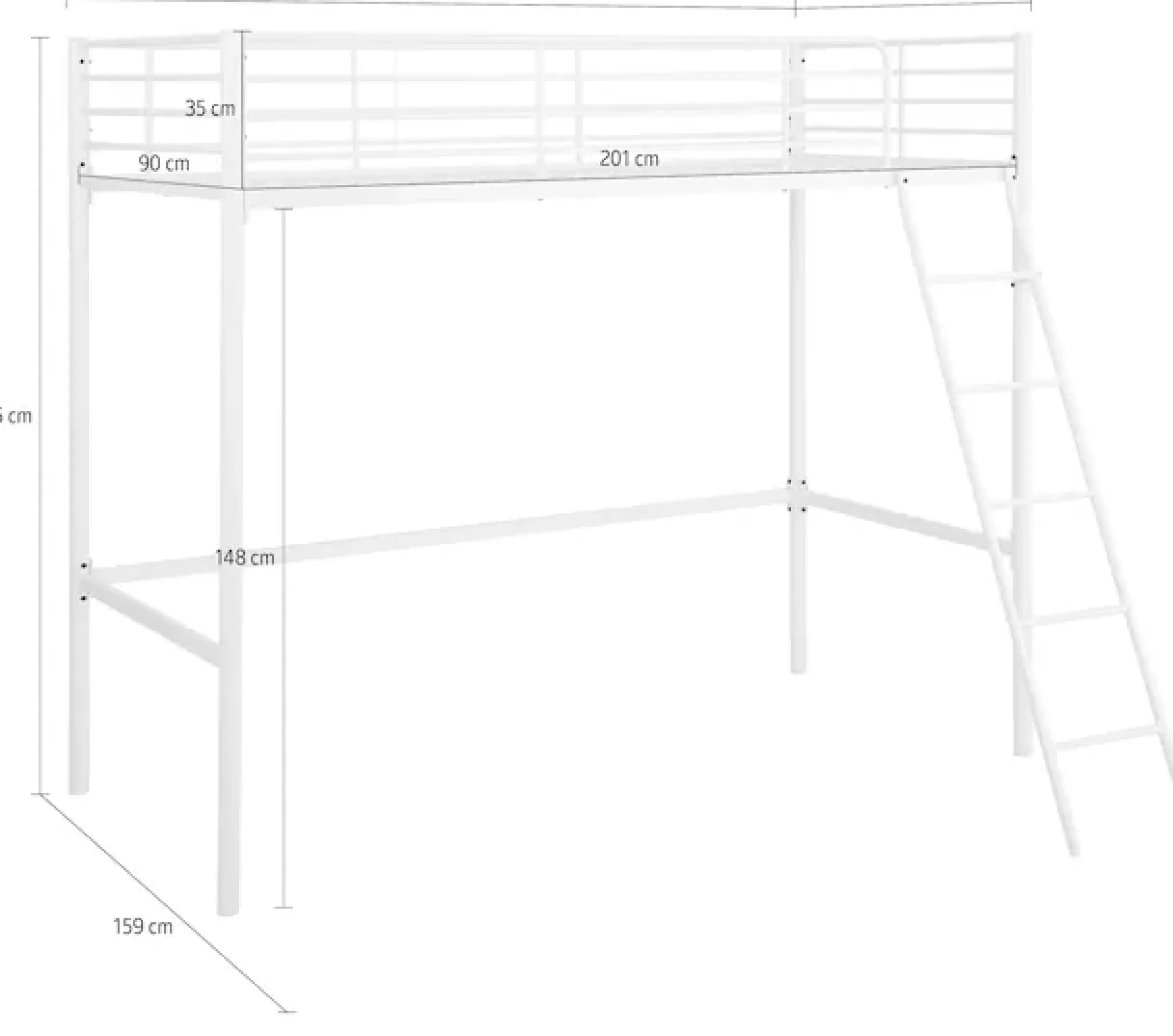 OTTO home Hochbett »Hayo,Zeitloses Metallbett, in mehreren Farben« Gesamtmaße (B/T/H) ca. 208/159/186 cm,inkl. Lattenrost, Absturzsicherung und Leiter aus Metall