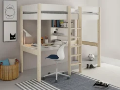 OTTO home Hochbett »Stockbett, Kinderbett, "ROBIN " FSC® zertifiziertes Massivholz« mit Schreibtisch und Regalen