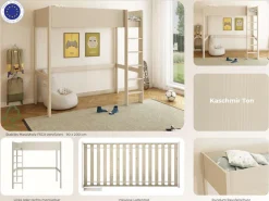 OTTO home Hochbett »TIPO, Kinderbett, Leiter links oder rechts montierbar« B/H/T 207,7x190x105cm,FSC® zertifiziertes Massivholz, Rundum-Absturzschutz
