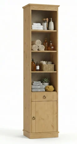 OTTO home Hochschrank »Indra, Badschrank, Badmöbel, Badezimmerschrank« B/T/H: 46/32/186 cm,aus massiver Kiefer, mit Schublade, FSC®-zertifiziert