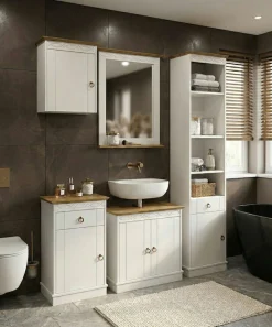 OTTO home Hochschrank »Indra, Badschrank, Badmöbel, Badezimmerschrank« B/T/H: 46/32/186 cm,aus massiver Kiefer, mit Schublade, FSC®-zertifiziert