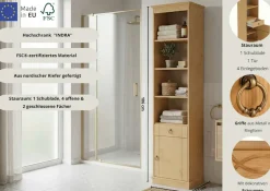 OTTO home Hochschrank »Indra, Badschrank, Badmöbel, Badezimmerschrank« B/T/H: 46/32/186 cm,aus massiver Kiefer, mit Schublade, FSC®-zertifiziert