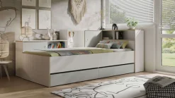 OTTO home Jugendbett »ELLEETE Stauraumbett 90x200 cm, Maße B/T/H: 231,5/125,5/88,5 cm« Bett ohne Matratze mit 2 Schubladen, 2 Türen und 6 Fächer