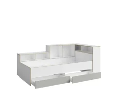 OTTO home Jugendbett »ELLEETE Stauraumbett 90x200 cm, Maße B/T/H: 231,5/125,5/88,5 cm« Bett ohne Matratze mit 2 Schubladen, 2 Türen und 6 Fächer