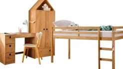 OTTO home Jugendzimmer-Set »Alpi« Spar-Set, 3 Stk. tlg. Hochbett, Schreibtisch und Kleiderschrank in Hausoptik, platzsparend