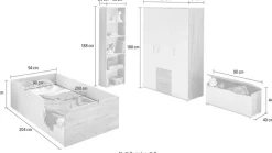 OTTO home Jugendzimmer-Set »Kinderzimmer-Set »Riekke« 4-teilig« Spar-Set, Bodenbett, Kleiderschrank 3 Türen, Standregal, Truhe, 4 Stk. tlg. Farblich abgestimmte Möbelserie