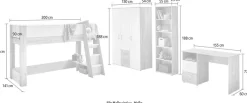 OTTO home Jugendzimmer-Set »Set »Riekke«, viel Stauraum« Spar-Set, Kleiderschrank 3 türig, Hochbett, Standregal, Schreibtisch, 4 Stk. tlg. Hochbett, Etagenbett, Ablagefach unter dem Bett, Blauer Engel,