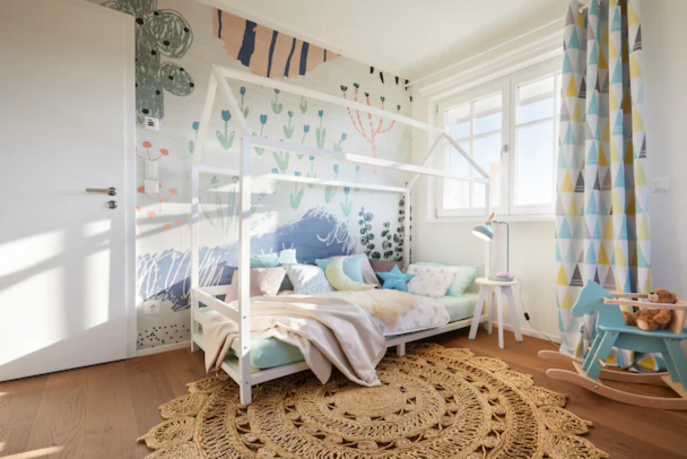 OTTO home Kinderbett »Ellen« Hausbett mit Reling aus Kiefernholz, zwei Farbvarianten, Breite 208 cm