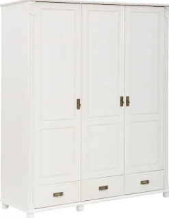 OTTO home Kleiderschrank »"Aimo", 3 türig, Landhausstil, Kassetten« B/H/T ca. 152/191/59 cm,aus Massivholz; FSC®-Holz, Messinggriffe, Schubladen, stabile Qualität