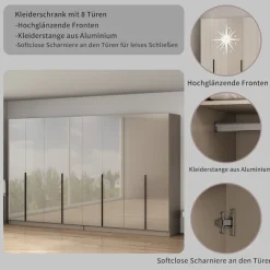 OTTO home Kleiderschrank »Annor Schlafzimmerschrank Breite 323 cm hochglanz Schrank Garderobe« Drehtürenschrank mit perfekter Innenausstattung - elegante Türgriffe