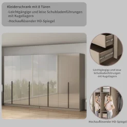 OTTO home Kleiderschrank »Annor Schlafzimmerschrank Breite 323 cm hochglanz Schrank Garderobe« Drehtürenschrank mit perfekter Innenausstattung - elegante Türgriffe