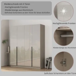 OTTO home Kleiderschrank »Annor Schlafzimmerschrank Breite 162cm hochglanz Schrank Garderobe« Drehtürenschrank mit perfekter Innenausstattung - elegante Türgriffe