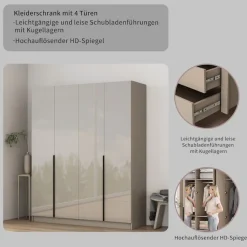 OTTO home Kleiderschrank »Annor Schlafzimmerschrank Breite 162cm hochglanz Schrank Garderobe« Drehtürenschrank mit perfekter Innenausstattung - elegante Türgriffe