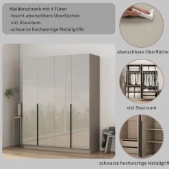 OTTO home Kleiderschrank »Annor Schlafzimmerschrank Breite 162cm hochglanz Schrank Garderobe« Drehtürenschrank mit perfekter Innenausstattung - elegante Türgriffe