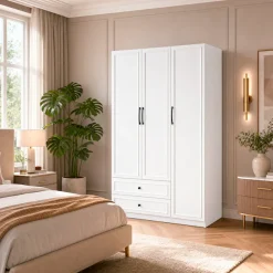 OTTO home Kleiderschrank »Arrian 120 cm Weiß | 3-türiger Drehtürenschrank im Landhausstil« Zeitloses Landhausdesign trifft auf durchdachte Stauraumlösungen