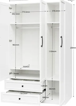 OTTO home Kleiderschrank »Arrian 120 cm Weiß | 3-türiger Drehtürenschrank im Landhausstil« Zeitloses Landhausdesign trifft auf durchdachte Stauraumlösungen