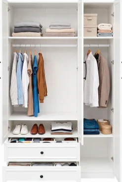 OTTO home Kleiderschrank »Arrian 120 cm Weiß | 3-türiger Drehtürenschrank im Landhausstil« Zeitloses Landhausdesign trifft auf durchdachte Stauraumlösungen