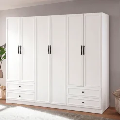 OTTO home Kleiderschrank »Arrian 240 cm Weiß | 6-türiger Drehtürenschrank im Landhausstil« XXL STAURAUM FÜR IHR ZUHAUSE