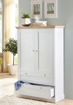 OTTO home Kleiderschrank »Binz, Wäscheschrank, Mehrzweckschrank, skandinavischer Landhausstil« B/H/T ca. 84/130/35 cm,viele Stauraummöglichkeiten, Metallgriffe, Türen mit Rahmen/ Kassetten