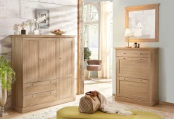 OTTO home Kleiderschrank »Binz, Wäscheschrank, Mehrzweckschrank, skandinavischer Landhausstil« B/H/T ca. 122/130/35 cm,viele Stauraummöglichkeiten, Metallgriffe, Türen mit Rahmen/ Kassetten