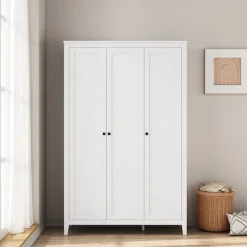 OTTO home Kleiderschrank »Borkum Schlafzimmerschrank Garderobe Landhaus, weiß« hochwertige schwarze Griffe aus Metall,Schlafzimmerschrank mit 6 Böden und Kleiderstange, 3 Türen