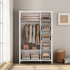OTTO home Kleiderschrank »Borkum Schlafzimmerschrank Garderobe Landhaus, weiß« hochwertige schwarze Griffe aus Metall,Schlafzimmerschrank mit 6 Böden und Kleiderstange, 3 Türen