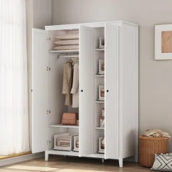 OTTO home Kleiderschrank »Borkum Schlafzimmerschrank Garderobe Landhaus, weiß« hochwertige schwarze Griffe aus Metall,Schlafzimmerschrank mit 6 Böden und Kleiderstange, 3 Türen