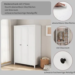 OTTO home Kleiderschrank »Borkum Schlafzimmerschrank Garderobe Landhaus, weiß« hochwertige schwarze Griffe aus Metall,Schlafzimmerschrank mit 6 Böden und Kleiderstange, 3 Türen