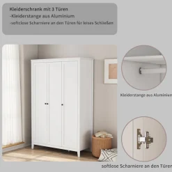 OTTO home Kleiderschrank »Borkum Schlafzimmerschrank Garderobe Landhaus, weiß« hochwertige schwarze Griffe aus Metall,Schlafzimmerschrank mit 6 Böden und Kleiderstange, 3 Türen