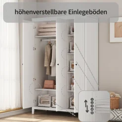 OTTO home Kleiderschrank »Borkum Schlafzimmerschrank Garderobe Landhaus, weiß« hochwertige schwarze Griffe aus Metall,Schlafzimmerschrank mit 6 Böden und Kleiderstange, 3 Türen