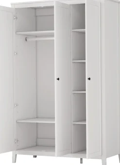 OTTO home Kleiderschrank »Borkum Schlafzimmerschrank Garderobe Landhaus, weiß« hochwertige schwarze Griffe aus Metall,Schlafzimmerschrank mit 6 Böden und Kleiderstange, 3 Türen