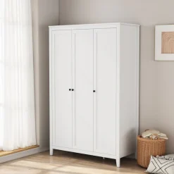 OTTO home Kleiderschrank »Borkum Schlafzimmerschrank Garderobe Landhaus, weiß« hochwertige schwarze Griffe aus Metall,Schlafzimmerschrank mit 6 Böden und Kleiderstange, 3 Türen