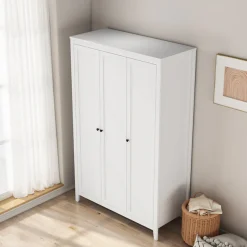 OTTO home Kleiderschrank »Borkum Schlafzimmerschrank Garderobe Landhaus, weiß« hochwertige schwarze Griffe aus Metall,Schlafzimmerschrank mit 6 Böden und Kleiderstange, 3 Türen