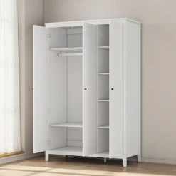 OTTO home Kleiderschrank »Borkum Schlafzimmerschrank Garderobe Landhaus, weiß« hochwertige schwarze Griffe aus Metall,Schlafzimmerschrank mit 6 Böden und Kleiderstange, 3 Türen