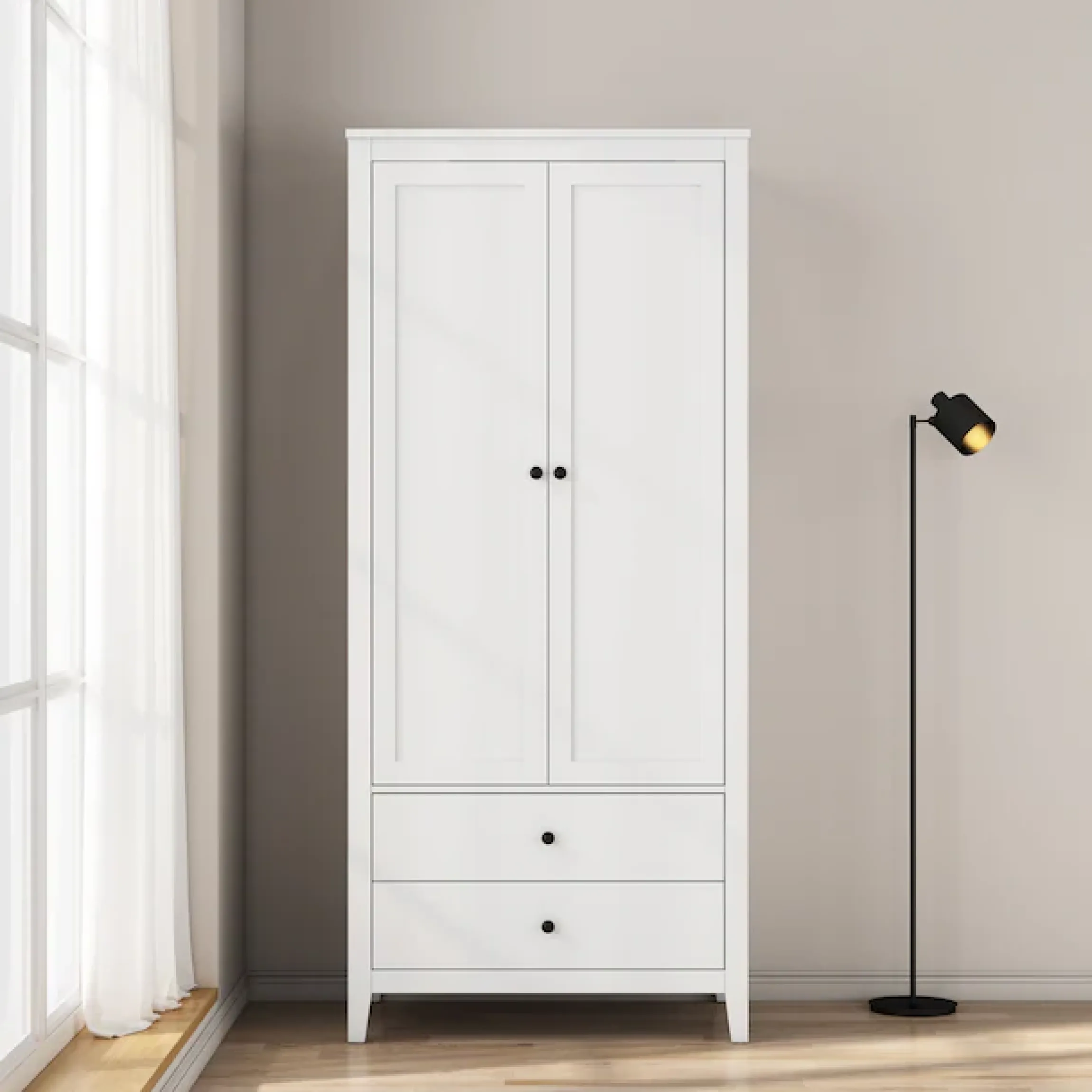OTTO home Kleiderschrank »Borkum Sideboard Anrichte mit 6 Schubladen Landhaus weiß« hochwertige schwarze Griffe aus Metall,Schlafzimmerschrank mit 2 Türen und 2 Schubladen