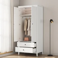 OTTO home Kleiderschrank »Borkum Sideboard Anrichte mit 6 Schubladen Landhaus weiß« hochwertige schwarze Griffe aus Metall,Schlafzimmerschrank mit 2 Türen und 2 Schubladen