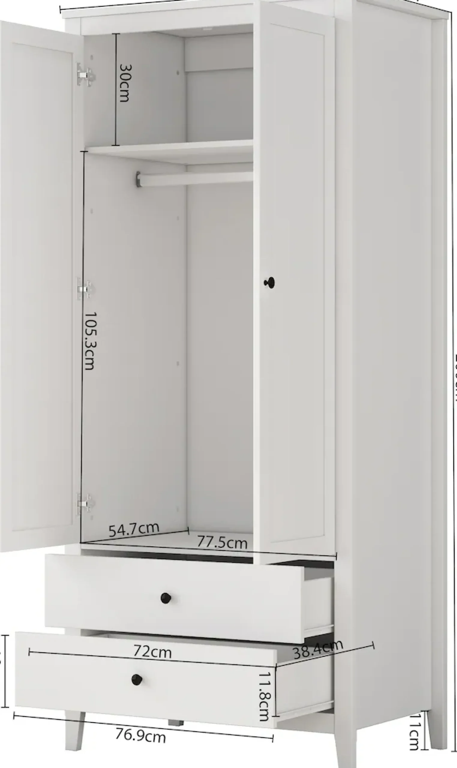 OTTO home Kleiderschrank »Borkum Sideboard Anrichte mit 6 Schubladen Landhaus weiß« hochwertige schwarze Griffe aus Metall,Schlafzimmerschrank mit 2 Türen und 2 Schubladen